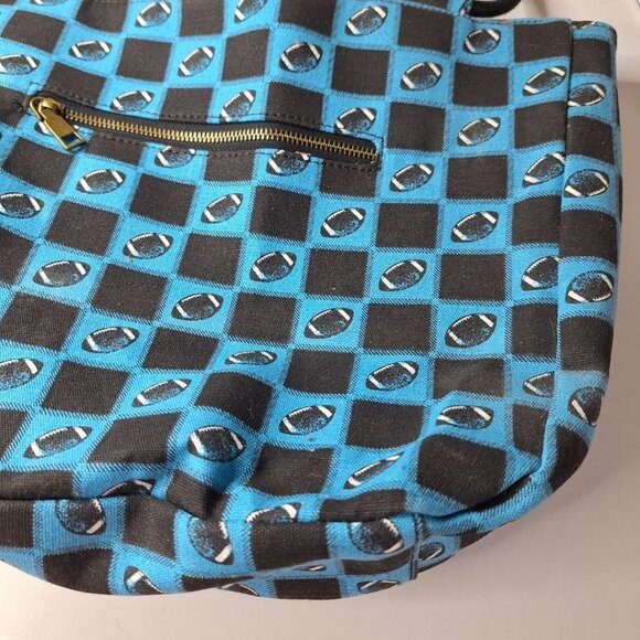 Football Tote Bag Purse Rope Handles Canvas Blue Black Zipper Farmhouse Style - Picture 5 of 12